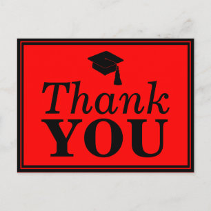 Red Black Grad Cap Thank You Postcard