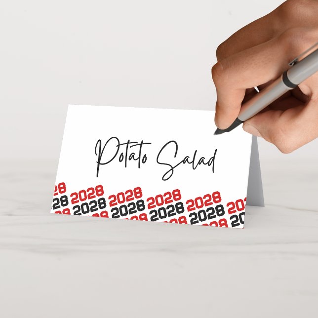 Red Black Grad Class Year Folding Food or Place Card (Red and Black Folding Tends for Food or Drink Label Card or Table Place Cards)