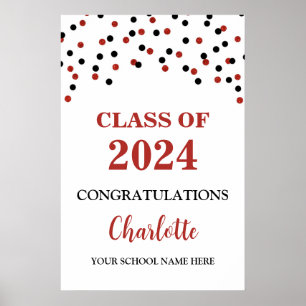 Red Black Grad Party Custom 20x30 Poster