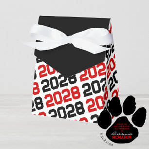 Red & Black Grad Thank You Pawprint Back Gift Favour Box