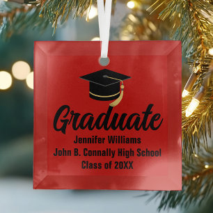 Red Black Graduate Personalised Graduation Glass Tree Decoration