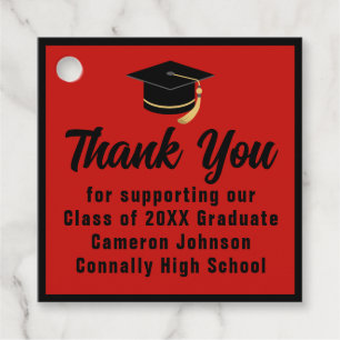 Red Black Graduate Personalised Graduation Party Favour Tags
