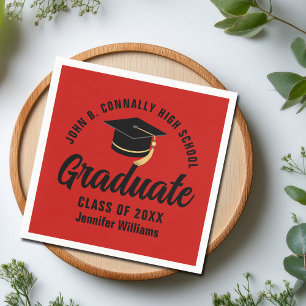 Red Black Graduate Personalized Graduation Party Napkin