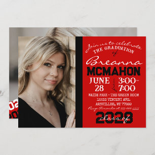 Red & Black Graduation 2 Photo Invitation