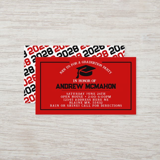 Red & Black Graduation Mini Graduation Invites (Red & Black Mini Graduation Invitations for friends, classmates, teammates or announcement inserts)