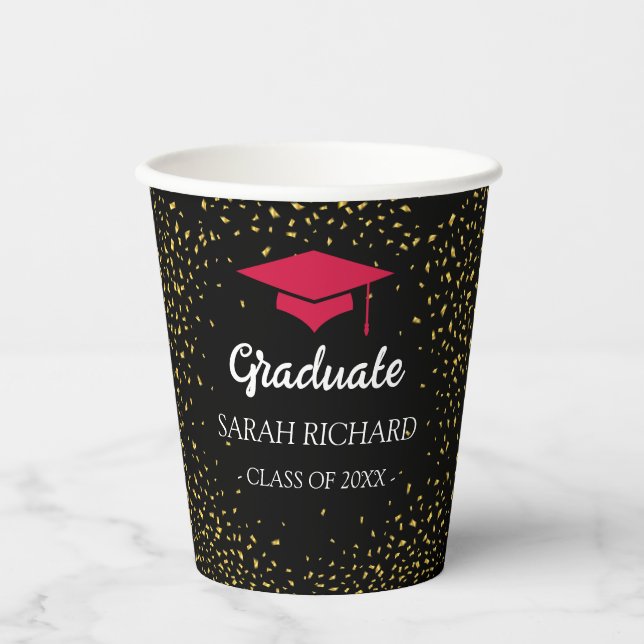Red & Black Graduation Photo Class Of 2025 Paper Cups (Front)