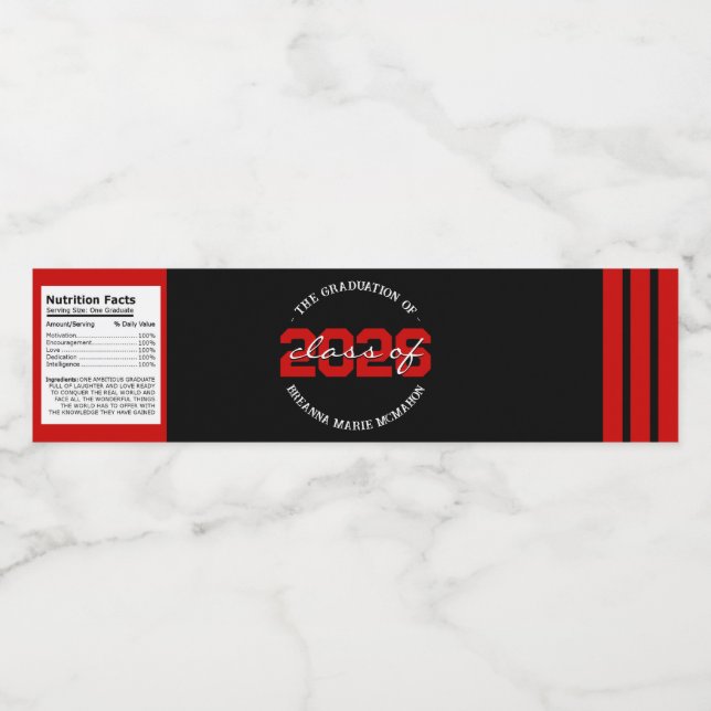 Red & Black Graduation Water Bottle Labels (Single Label)