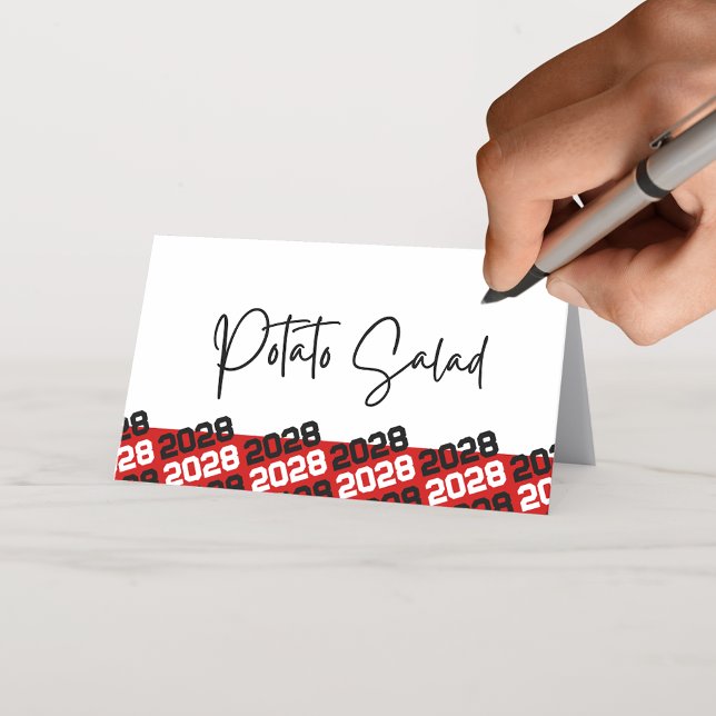 Red Black Graduation Year Folding Food or Place Card (Red and Black Folding Tends for Food or Drink Label Card or Table Place Cards)