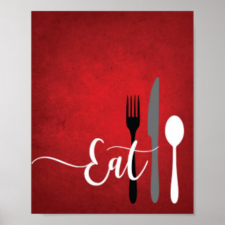 Red Black Gray White Kitchen Quote EAT Wall Art