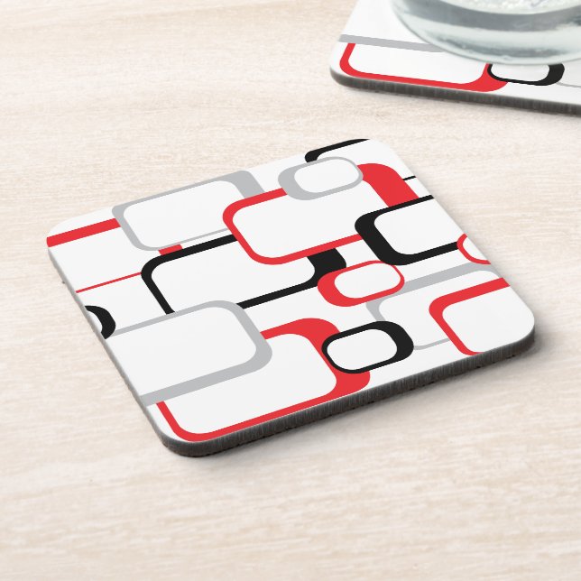 Red Black Gray White Retro Squares Coaster (Left Side)