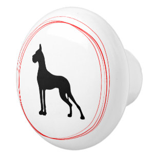 Red Black Great Dane Ceramic Knob