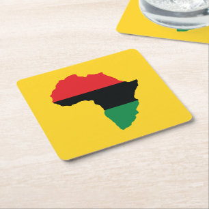 Red, Black & Green Africa Flag Square Paper Coaster