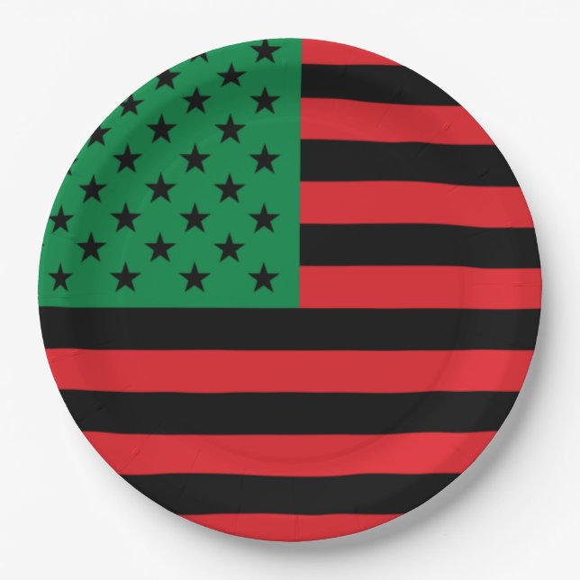 Red Black Green African American Flag Paper Plate (Front)