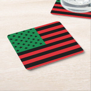 Red Black Green African American Flag Square Paper Coaster