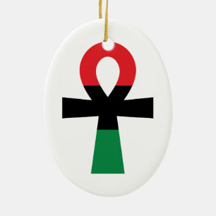 Red, Black & Green Ankh Ceramic Ornament