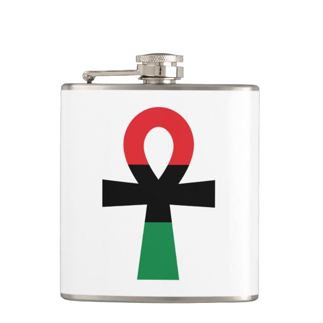 Red, Black & Green Ankh Hip Flask (Front)