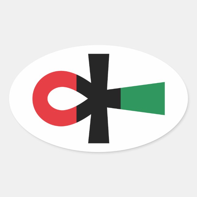 Red, Black & Green Ankh Oval Sticker (Front)