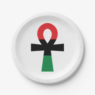 Red, Black & Green Ankh Paper Plate