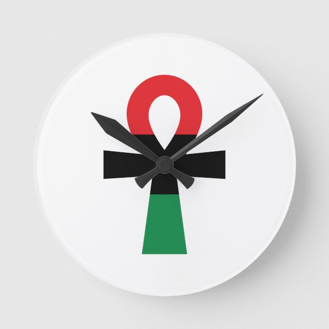 Red, Black & Green Ankh Round Clock (Front)