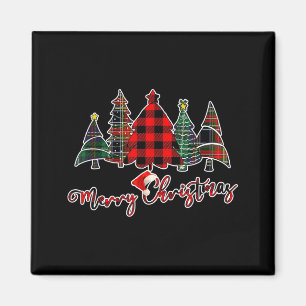 Red Black Green Buffalo Plaid Merry Christmas Tree Magnet