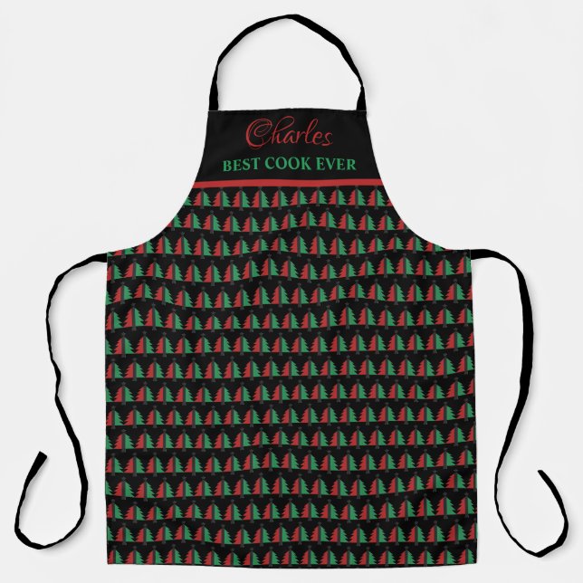 Red Black Green Christmas Tree Pattern Kwanzaa Apron (Front)