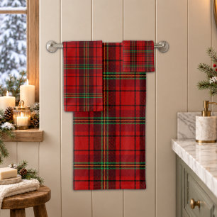 Red Black Green Cosy Plaids  Bath Towel Set