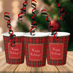 Red Black Green Cosy Plaids Happy Holidays Paper Cups