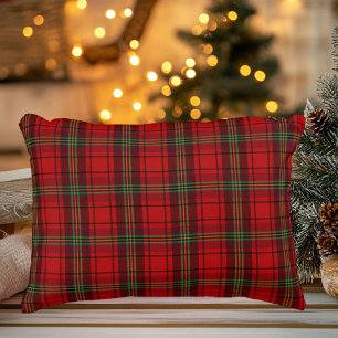 Red Black Green Cosy Plaids Lumbar Cushion