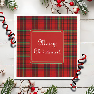Red Black Green Cosy Plaids Merry Christmas Napkin