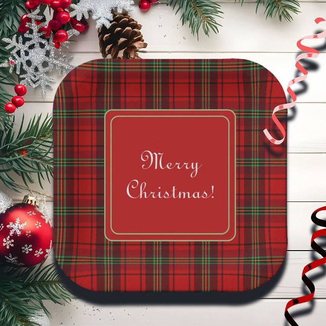 Red Black Green - Cosy Plaids Merry Christmas Paper Plate (Creator Uploaded)