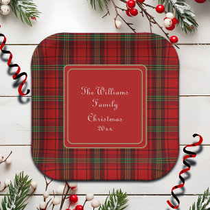 Red Black Green - Cosy Plaids - Name Paper Plate