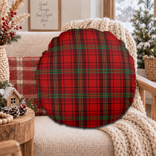 Red Black Green Cosy Plaids Round Cushion
