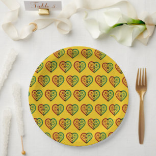 Red Black Green Kinara Colours Hearts Happy Kwanza Paper Plate