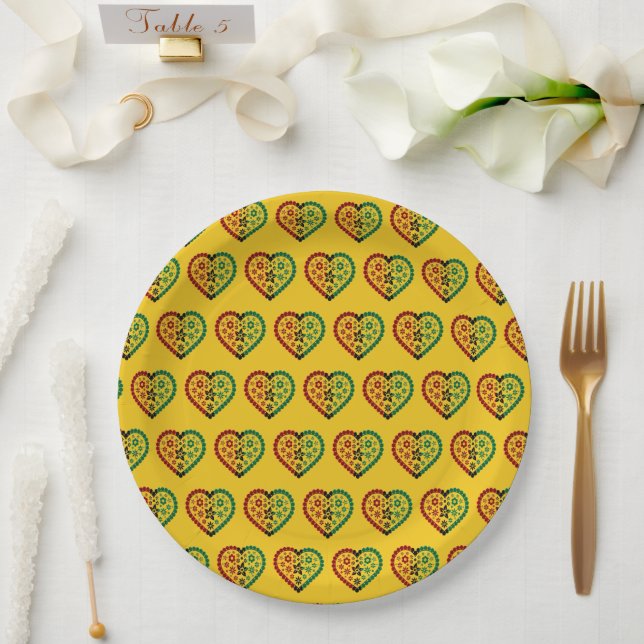 Red Black Green Kinara Colours Hearts Happy Kwanza Paper Plate (Wedding)