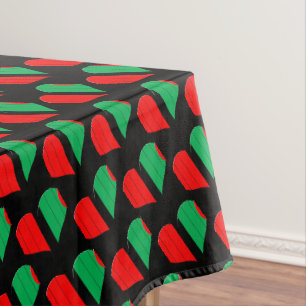 Red Black Green Kinara Striped Hearts Kwanzaa Tablecloth