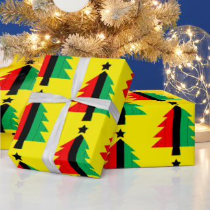 Red Black Green Kwanzaa Christmas Tree Yellow Wrapping Paper