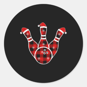 Red Black Green Plaid Christmas Sports Bowling Xma Classic Round Sticker