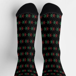 Red Black Green Snowflake Pattern Kwanzaa Socks