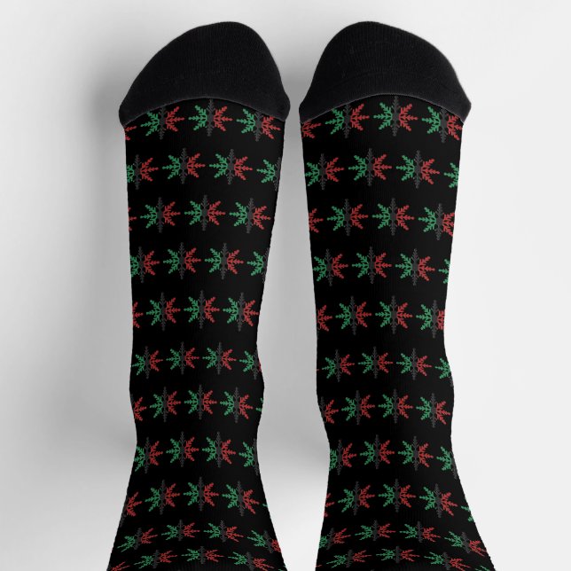 Red Black Green Snowflake Pattern Kwanzaa Socks (Top)