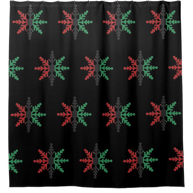 Red Black Green Snowflakes Kwanzaa Backdrop Shower Curtain (Front)