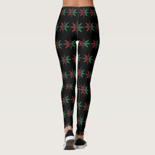 Red Black Green Snowflakes Pattern Kwanzaa Leggings