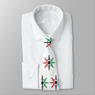 Red Black Green Snowflakes Pattern Kwanzaa Neck Ti Tie