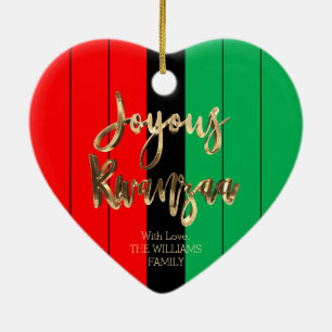 Red Black Green Striped Pattern Joyous Kwanzaa Ceramic Ornament
