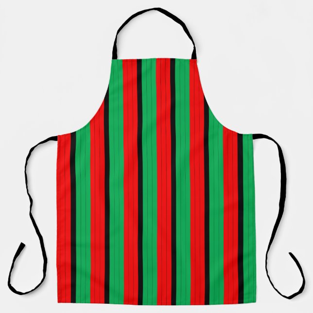 Red Black Green Striped Pattern Kwanzaa Apron (Front)