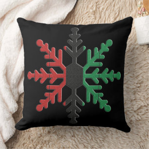 Red Black Green Striped Snowflake Kwanzaa Cushion