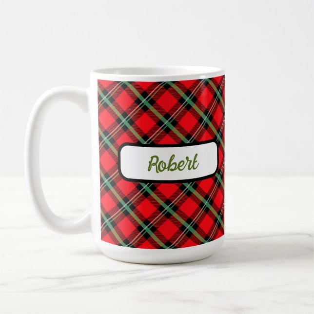 Red Black Green Tartan Plaid Personalised Mug (Left)