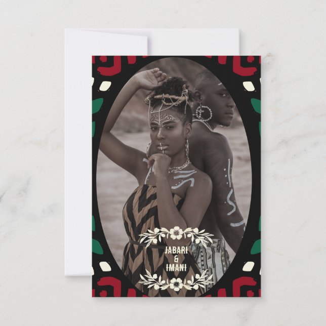 Red Black Green Tribal African Wedding RSVP Card (Back)
