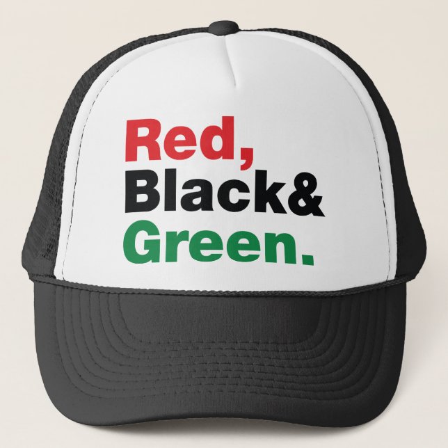 Red, Black & Green. Trucker Hat (Front)