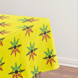 Red Black Green Yellow Snowflakes Pattern Kwanzaa Tablecloth