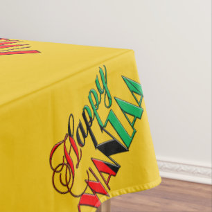 Red Black Green Yellow Typography Happy Kwanzaa Tablecloth